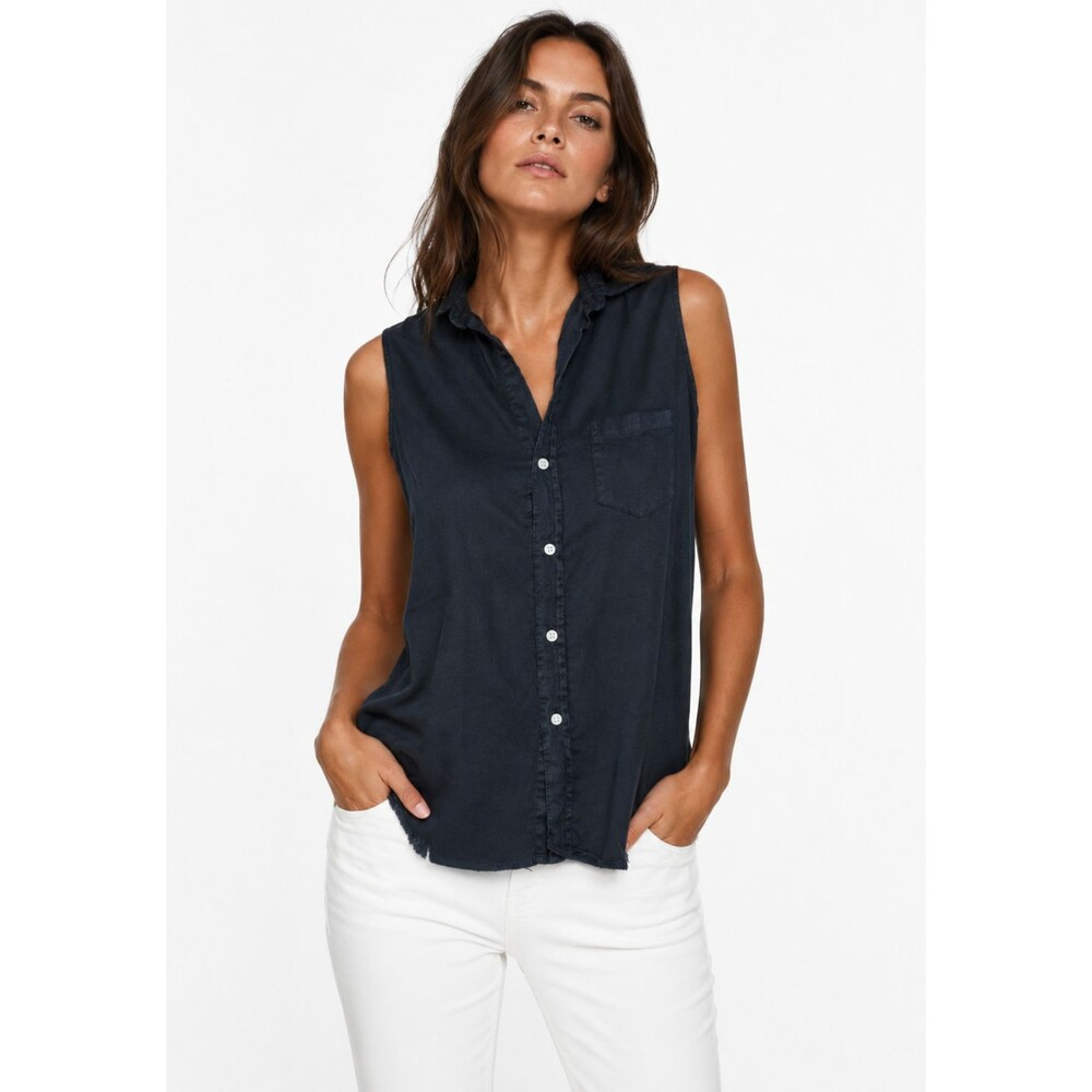 Frank & Eileen Fiona Famous Denim Sleeveless Distressed Black Button Up Top XXS